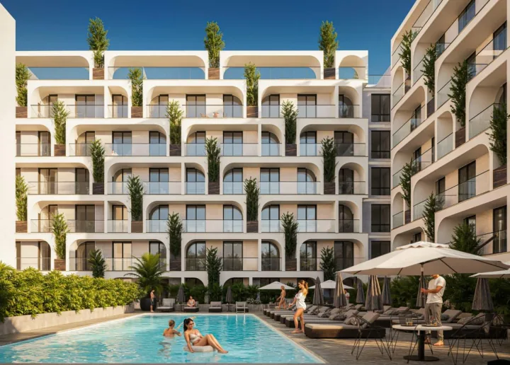 Rezidenca Dragoti — main facade of the residential complex on the Golem-Kavajë coast, Albania, 400 m from the sea