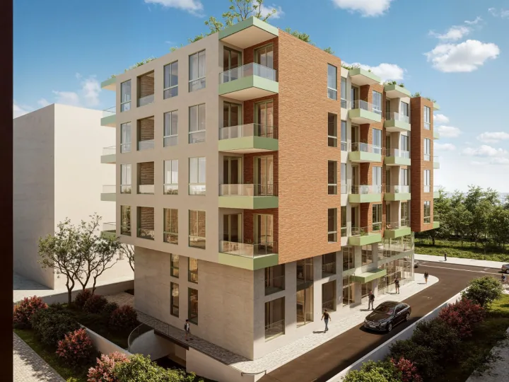 Rezidenca Gioia — site overview of the 7-storey aparthotel-style residence, Durrës-Golem coast, Albania