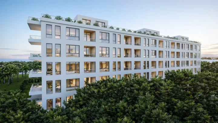 Rezidenca La Mer — courtyard view, apartments for sale in Golem-Kavajë, Albania (studios, 1+1, 2+1, lofts)