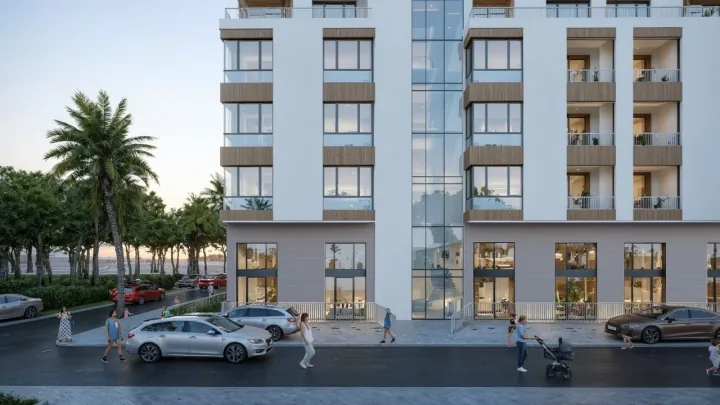 Rezidenca La Mer — street-level view, new-build property near Durrës, Albania, sea-facing apartments from €45,000