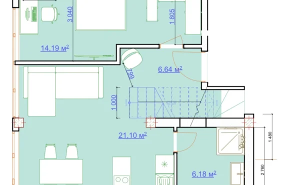Einzimmerwohnung mit 57 m² Meerblickterrasse